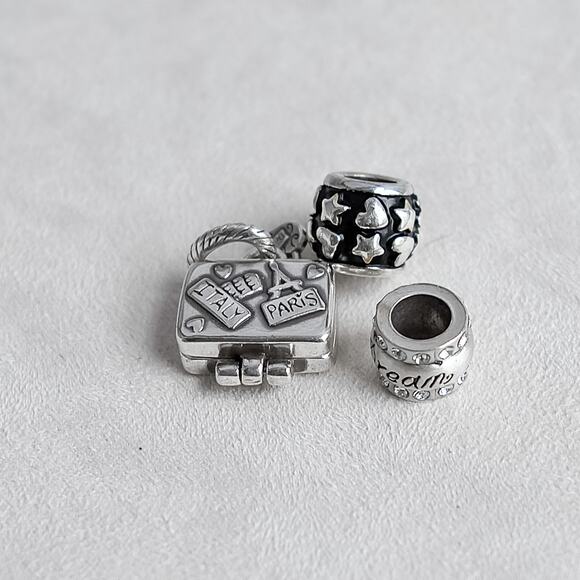 Brighton Charms 3pc Magnetic Suitcase Traveller & Dream Spacer Bead Silver - Picture 3 of 5